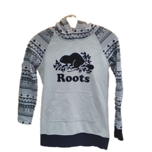 ROOTS Kids 7-8 Years Kanga Hoodie Sweatshirt Grey White Black GUC
